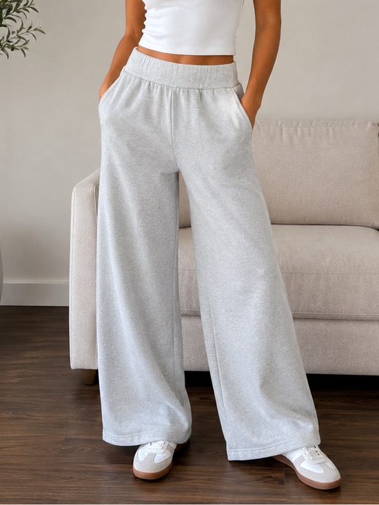 aerie Pants - aerie Heather Light Gray Wide-Leg Lounge Pants S